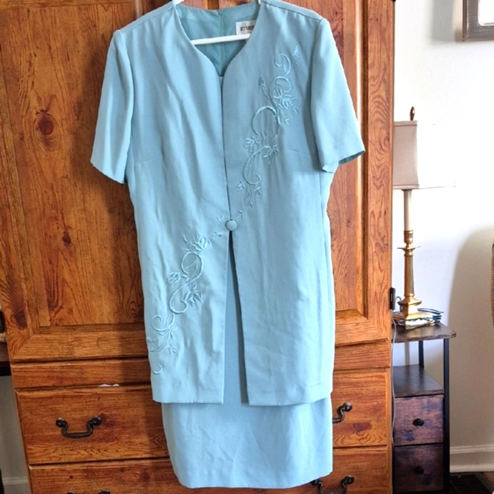 Studio I Seafoam Dress Built In Jacket 10